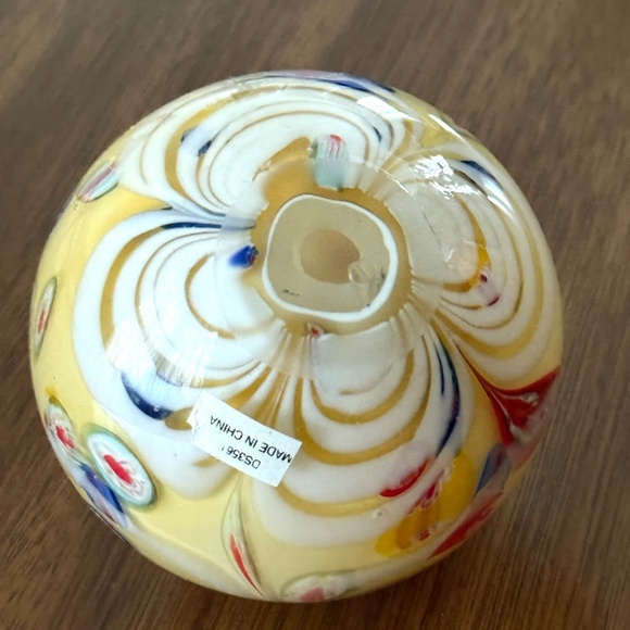 Vintage Murano Style Art Glass Swirl Millefiori Blue Red Yellow 4” Paperweight - Picture 8 of 9
